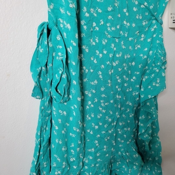 BILLABONG Wrap And Roll Mini Wrap Dress Floral Teal Crinckly Short Sz XS/6 - Picture 6 of 12
